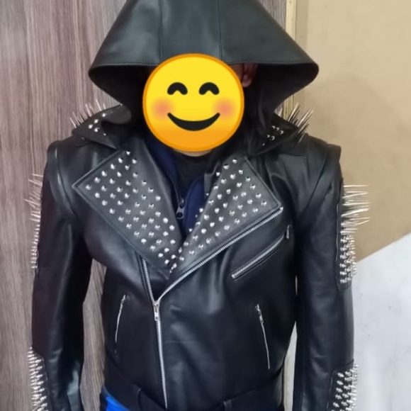 Custom studded leather vest with matching studded jacket sleeves - Picture 1 of 9